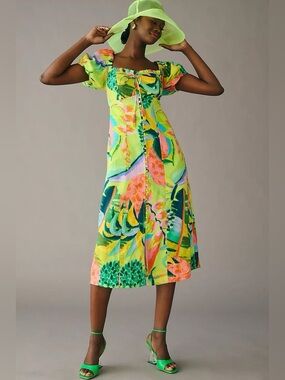 NWT Anthropologie Farm Rio Printed Puff-Sleeve Mini Dress